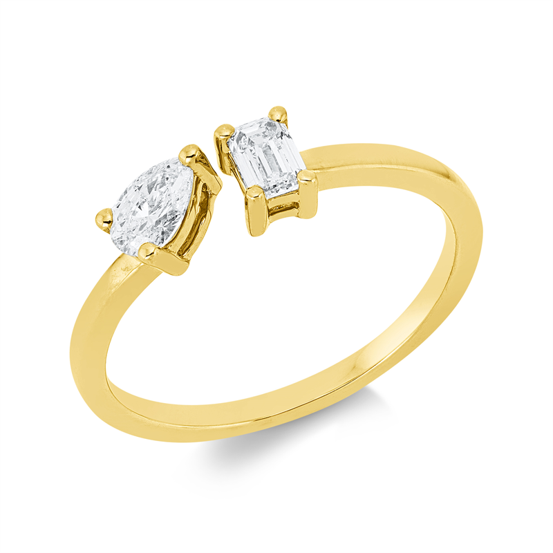 Ring 18 kt GG, 1 Sm.schliff 0,19 ct, TW-si, 1 Tropfen 0,25 ct, TW-si