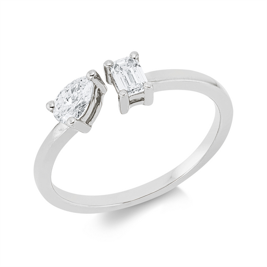 Ring 18 kt WG, 1 Sm.schliff 0,19 ct, TW-si, 1 Tropfen 0,24 ct, TW-si