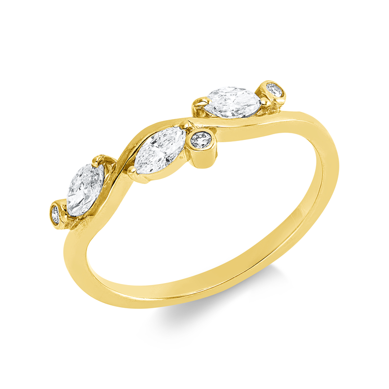 Ring 18 kt GG, 3 Brill. 0,03 ct, TW-si, 3 Nav. 0,28 ct, TW-si