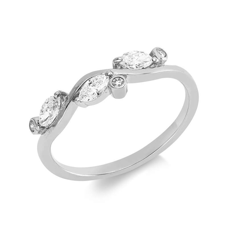 Ring 18 kt WG, 3 Brill. 0,03 ct, TW-si, 3 Nav. 0,30 ct, TW-si