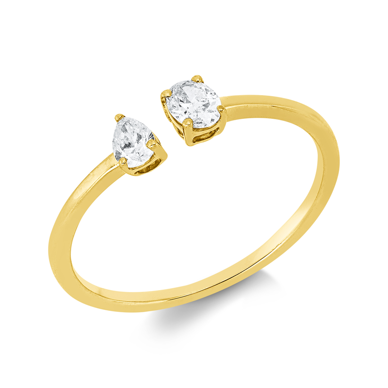 Ring 18 kt GG, 1 Tropfen 0,10 ct, TW-si, 1 Oval 0,15 ct, TW-si