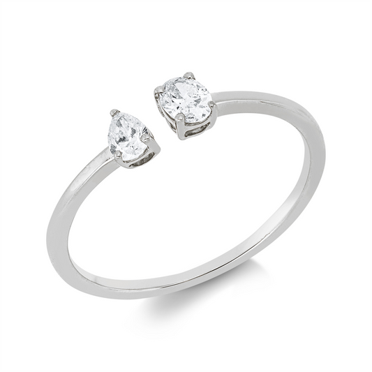 Ring 18 kt WG, 1 Tropfen 0,10 ct, TW-si, 1 Oval 0,15 ct, TW-si