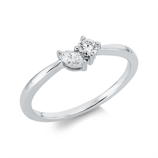 Ring 18 kt WG, 1 Nav. 0,08 ct, TW-si, 1 Brill. 0,12 ct, TW-si