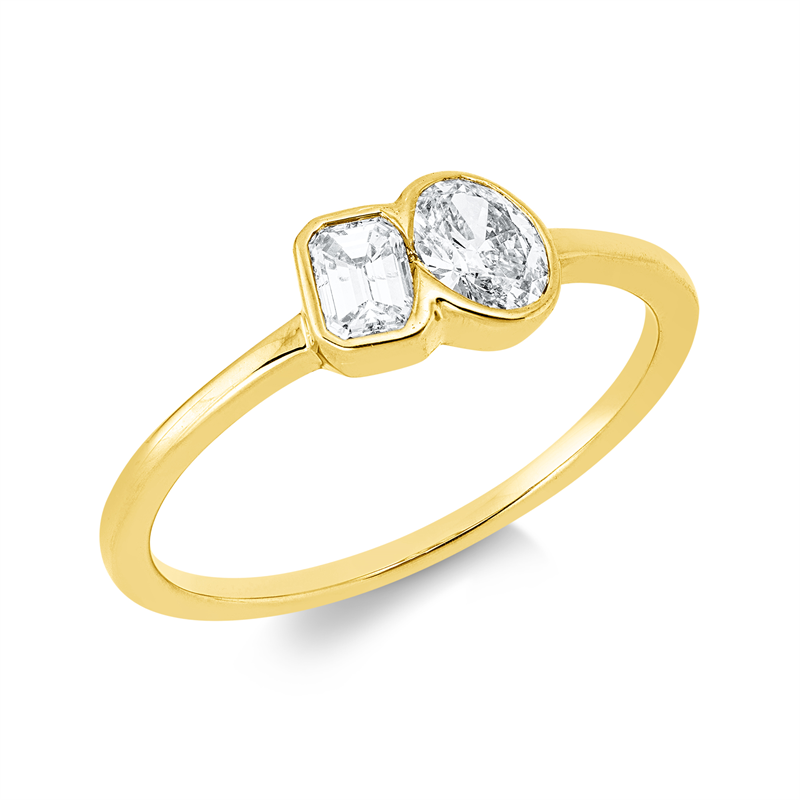 Ring 18 kt GG, 1 Sm.schliff 0,20 ct, TW-si, 1 Oval 0,31 ct, TW-si