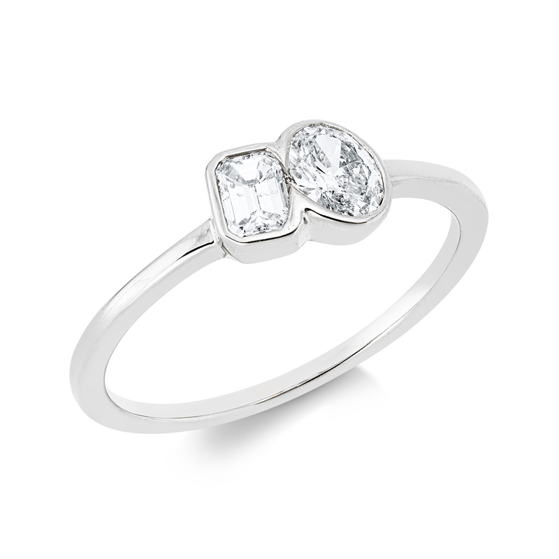 Ring 18 kt WG, 1 Sm.schliff 0,20 ct, TW-si, 1 Oval 0,31 ct, TW-si