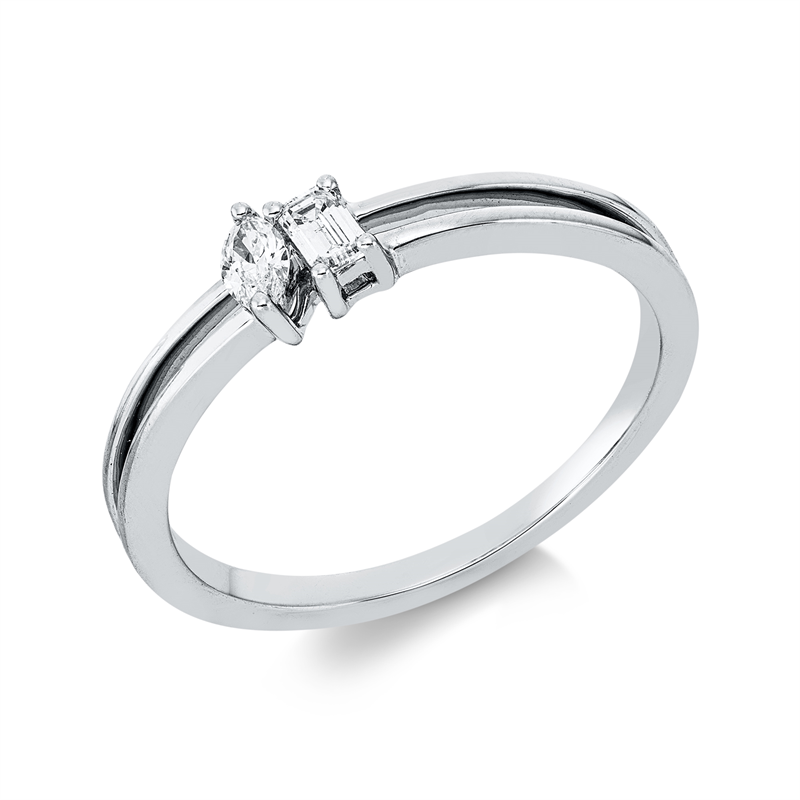 Ring 18 kt WG, 1 Sm.schliff 0,09 ct, TW-si, 1 Nav. 0,08 ct, TW-si