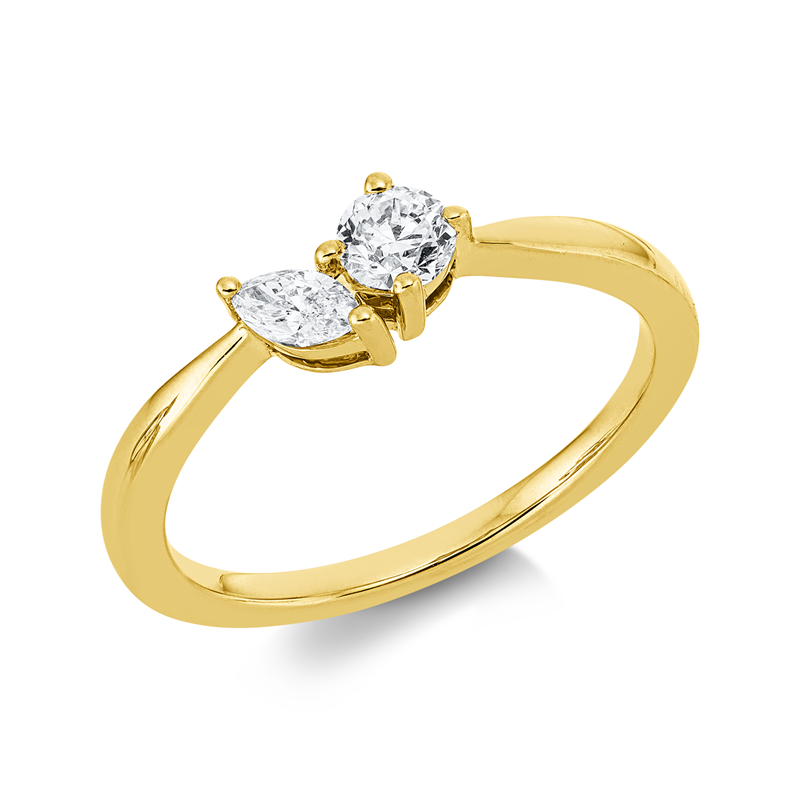 Ring 18 kt GG, 1 Nav. 0,13 ct, TW-si, 1 Brill. 0,23 ct, TW-si