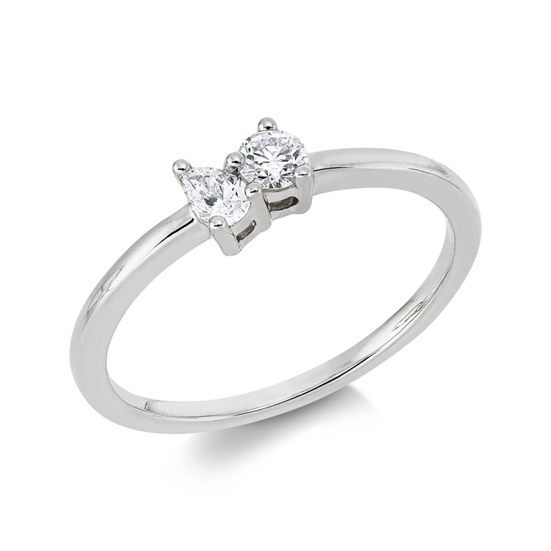 Ring 18 kt WG, 1 Tropfen 0,09 ct, TW-si, 1 Brill. 0,12 ct, TW-si