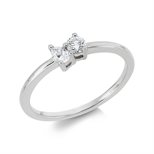 Ring 18 kt WG, 1 Tropfen 0,09 ct, TW-si, 1 Brill. 0,12 ct, TW-si