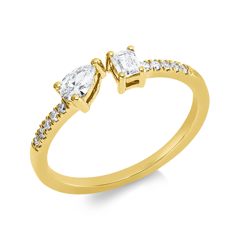 Ring 18 kt GG, 1 Tropfen 0,18 ct, TW-si, 1 Sm.schliff 0,14 ct, TW-si, 10 Brill. 0,08 ct, TW-si