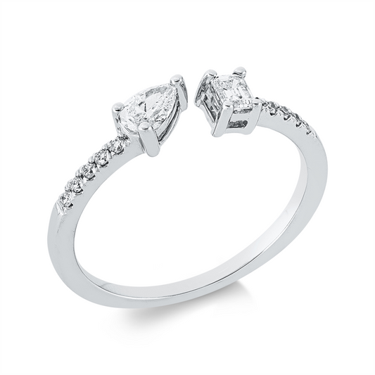 Ring 18 kt WG, 1 Tropfen 0,18 ct, TW-si, 1 Sm.schliff 0,14 ct, TW-si, 10 Brill. 0,09 ct, TW-si