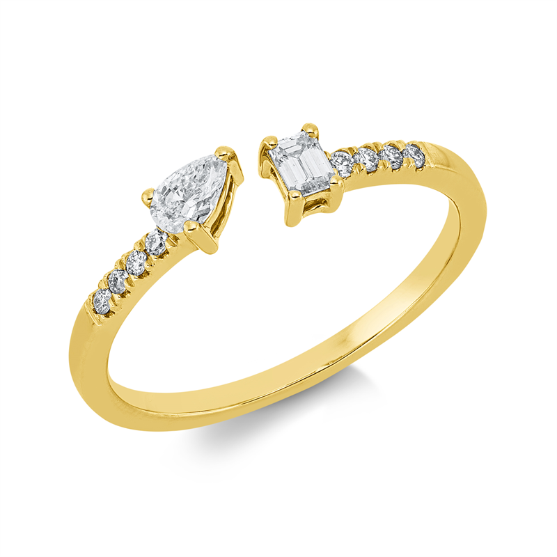 Ring 18 kt GG, 1 Tropfen 0,13 ct, TW-si, 1 Sm.schliff 0,09 ct, TW-si, 8 Brill. 0,06 ct, TW-si