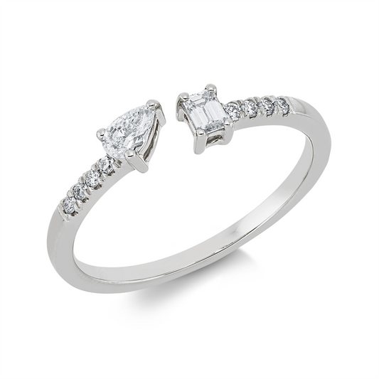 Ring 18 kt WG, 1 Tropfen 0,13 ct, TW-si, 1 Sm.schliff 0,09 ct, TW-si, 8 Brill. 0,05 ct, TW-si