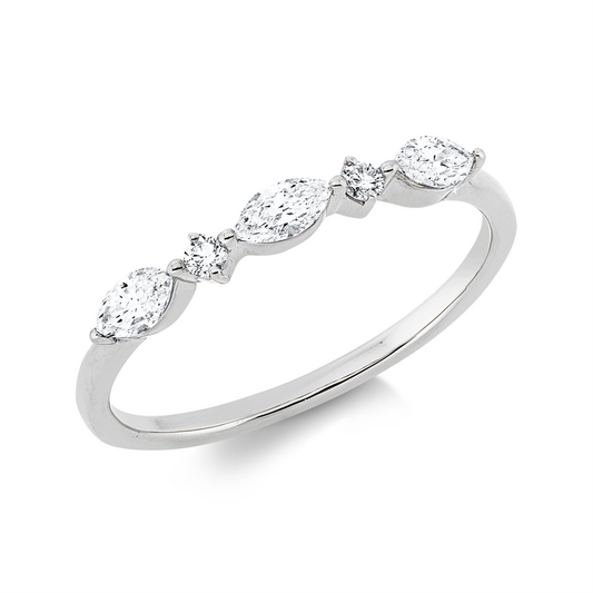 Ring 18 kt WG, 2 Brill. 0,04 ct, TW-si, 3 Nav. 0,29 ct, TW-si