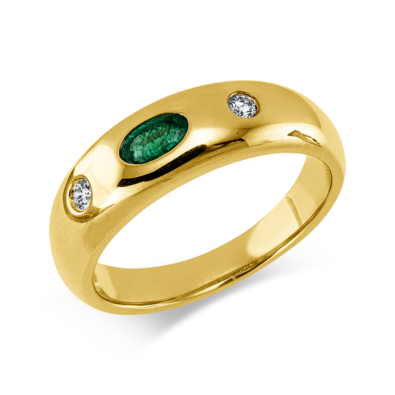 Ring 18 kt GG, 2 Brill. 0,08 ct, TW-si, 1 Smaragd 0,23 ct grün