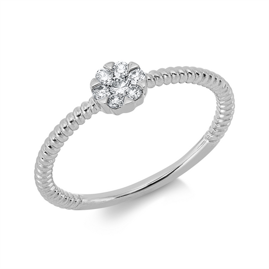 Ring 18 kt WG, 1 Brill. 0,05 ct, TW-si, 6 Brill. 0,09 ct, TW-si