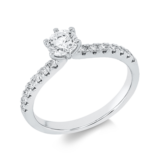 Ring 18 kt WG, GIA1528414778, 14 Brill. 0,26 ct, TW-si, 1 Brill. 0,50 ct, E-si