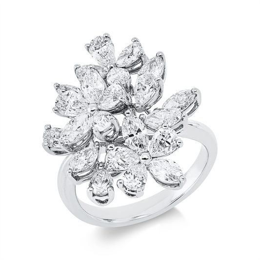 Ring 18 kt WG, 9 Nav. 1,37 ct, TW-si, 12 Tropfen 1,95 ct, TW-si