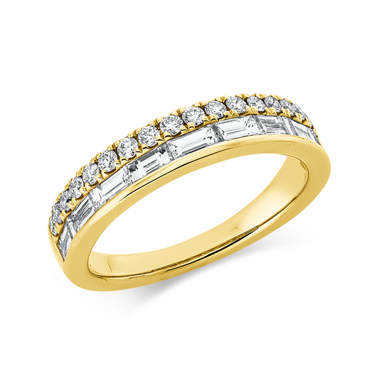 Ring 14 kt GG, 9 Bag. 0,75 ct, TW-vsi, 18 Brill. 0,30 ct, TW-vsi