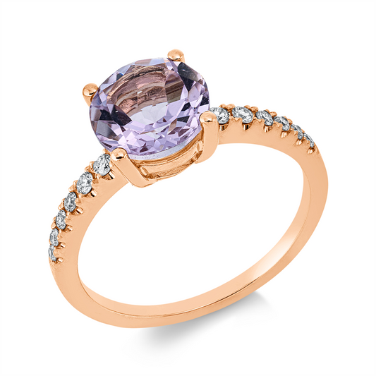 Ring 18 kt RG, 12 Brill. 0,19 ct, TW-si, 1 Amethyst 1,67 ct pink