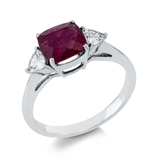 Ring 18 kt WG, GRS2011-073668, 2 Fant-Schl. 0,31 ct, F/TW-vsi, 1 Rubin 2,00 ct rot