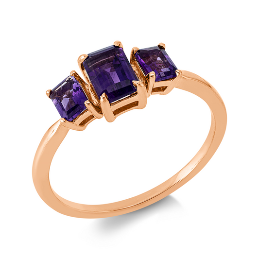 Ring 18 kt RG, 1 Amethyst 0,53 ct lila, 2 Amethyste 0,37 ct lila