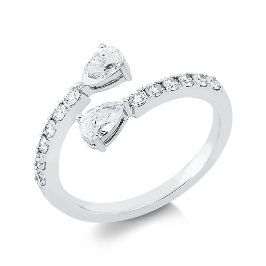 Ring 18 kt WG, 10 Brill. 0,21 ct, TW-vsi, 2 Tropfen 0,47 ct, TW-vsi, 2 Brill. 0,05 ct, TW-vsi