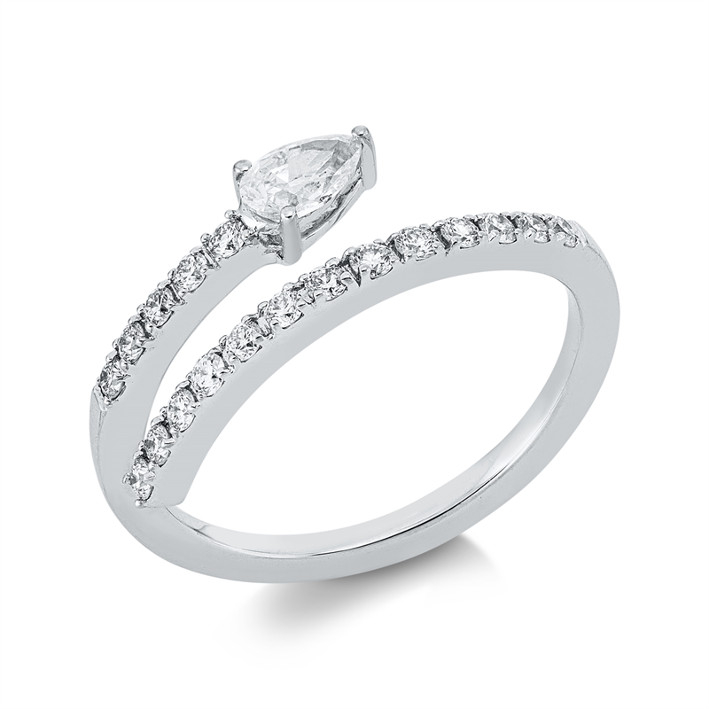 Ring 18 kt WG, 1 Tropfen 0,26 ct, TW-vsi, 18 Brill. 0,24 ct, TW-vsi