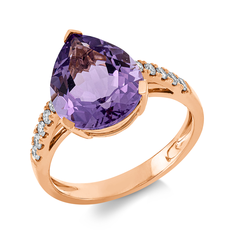 Ring 18 kt RG, 10 Brill. 0,22 ct, TW-si, 1 Amethyst 3,80 ct pink