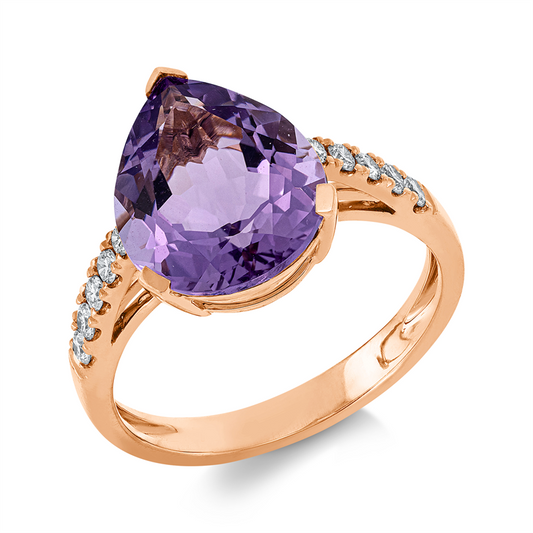 Ring 18 kt RG, 10 Brill. 0,22 ct, TW-si, 1 Amethyst 3,80 ct pink