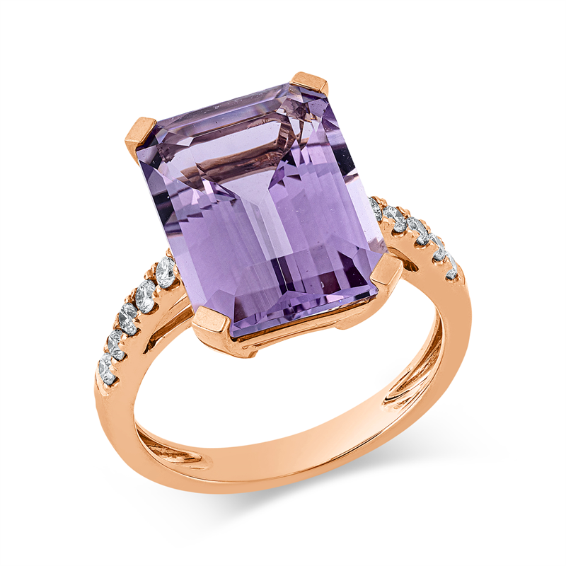 Ring 18 kt RG, 10 Brill. 0,23 ct, TW-si, 1 Amethyst 7,60 ct pink