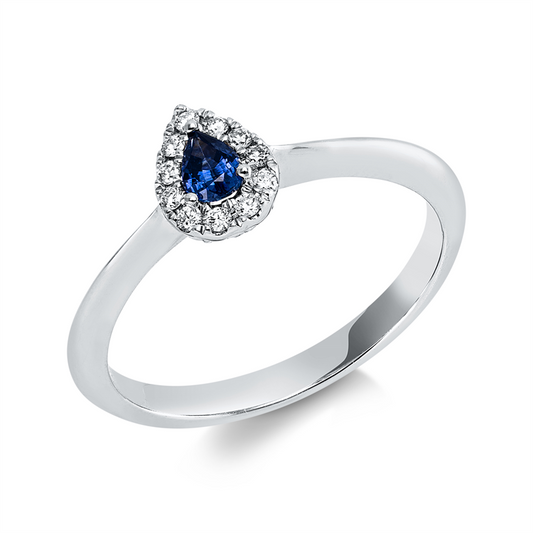Ring 18 kt WG, 11 Brill. 0,08 ct, TW-si, 1 Saphir 0,18 ct blau