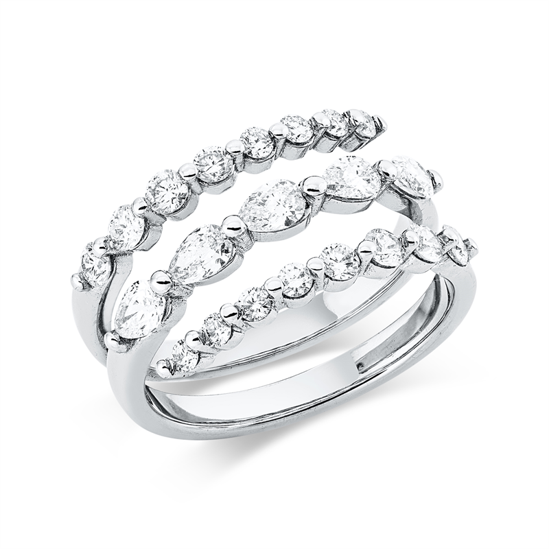 Ring 18 kt WG, 10 Brill. 0,56 ct, F/TW-si, 9 Brill. 0,16 ct, F/TW-si, 5 Nav. 0,59 ct, F/TW-si