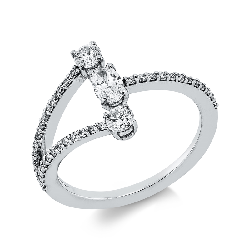 Ring 18 kt WG, 1 Brill. 0,22 ct, F/TW-si, 38 Brill. 0,24 ct, F/TW-si, 1 Oval 0,22 ct, F/TW-si