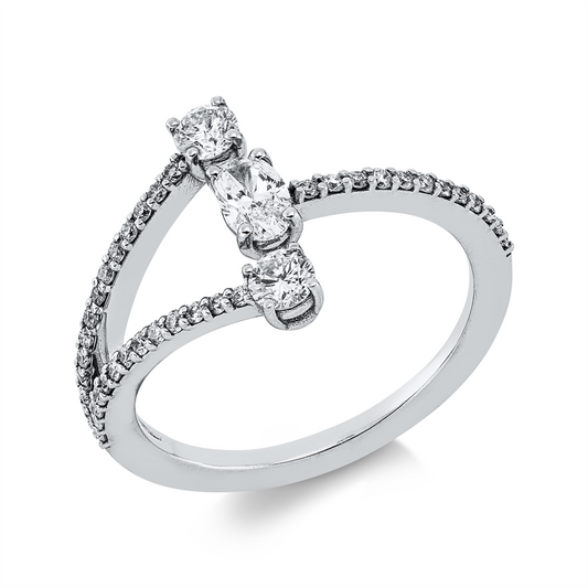 Ring 18 kt WG, 1 Brill. 0,22 ct, F/TW-si, 38 Brill. 0,24 ct, F/TW-si, 1 Oval 0,22 ct, F/TW-si