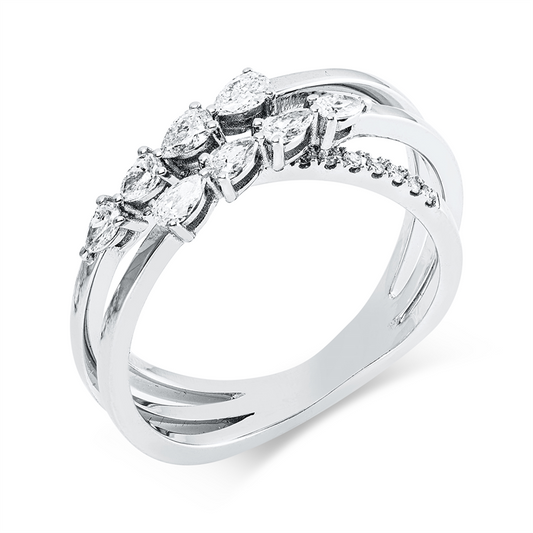 Ring 18 kt WG, 20 Brill. 0,10 ct, TW-si, 8 Tropfen 0,43 ct, TW-si