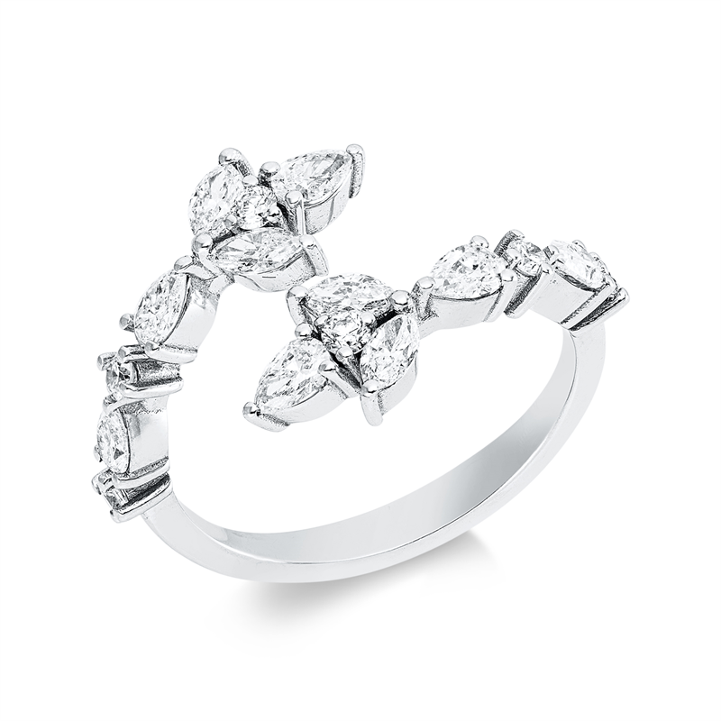 Ring 18 kt WG, 6 Brill. 0,20 ct, TW-si, 4 Nav. 0,36 ct, TW-si, 6 Tropfen 0,55 ct, TW-si