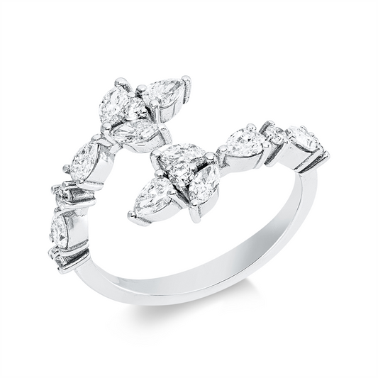Ring 18 kt WG, 6 Brill. 0,20 ct, TW-si, 4 Nav. 0,36 ct, TW-si, 6 Tropfen 0,55 ct, TW-si