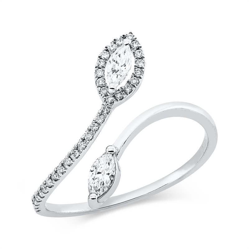 Ring 18 kt WG, 32 Brill. 0,13 ct, F/TW-si, 2 Nav. 0,22 ct, F/TW-si