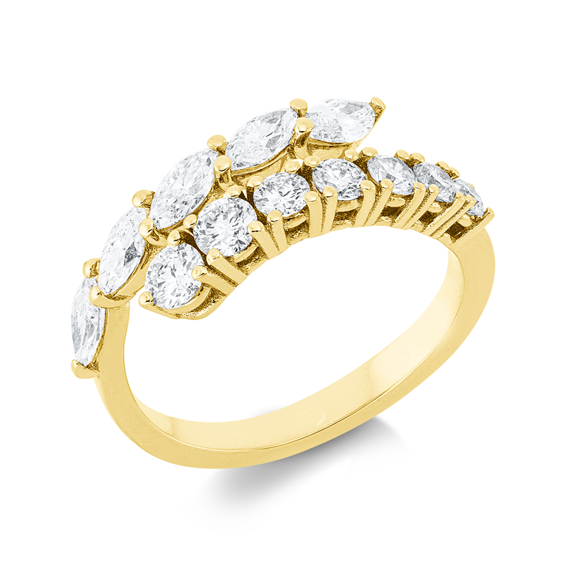 Ring 18 kt GG, 6 Brill. 0,72 ct, TW-si, 5 Nav. 0,84 ct, TW-si