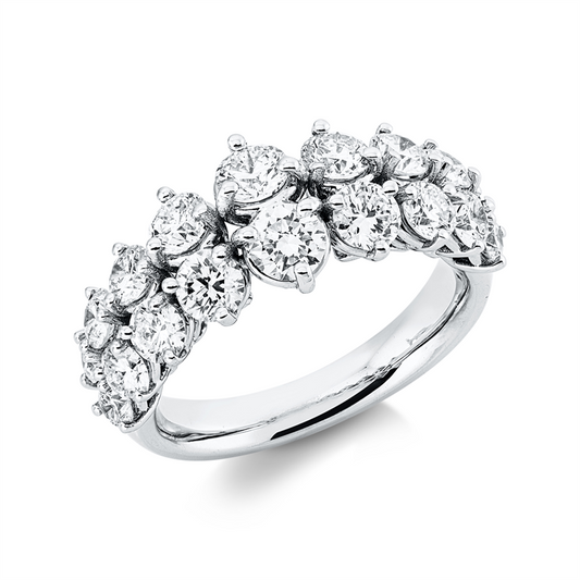 Ring 18 kt WG, 4 Brill. 0,75 ct, TW-si, 12 Brill. 1,55 ct, TW-si, 2 Brill. 0,47 ct, TW-si