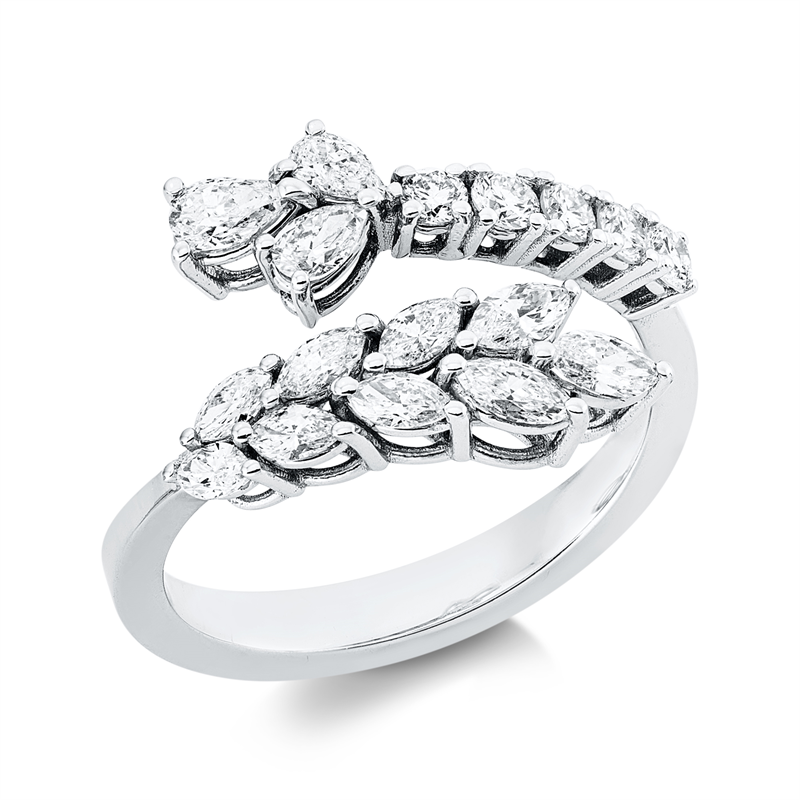 Ring 18k WG, 3 Nav. 0,27ct, 2 Tropfen 0,11ct, 6 Nav. 0,31ct, 5 Brill. 0,24ct, 1 Tropfen 0,10ct, F/TW-si