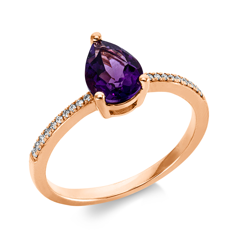 Ring 18 kt RG, 20 Brill. 0,08 ct, TW-si, 1 Amethyst 0,95 ct lila