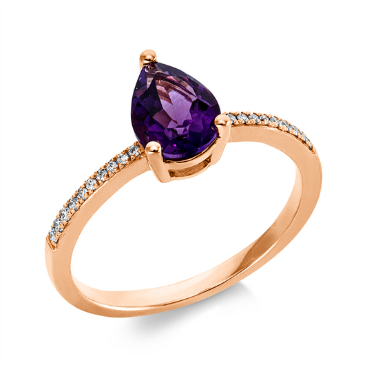 Ring 18 kt RG, 20 Brill. 0,08 ct, TW-si, 1 Amethyst 0,95 ct lila