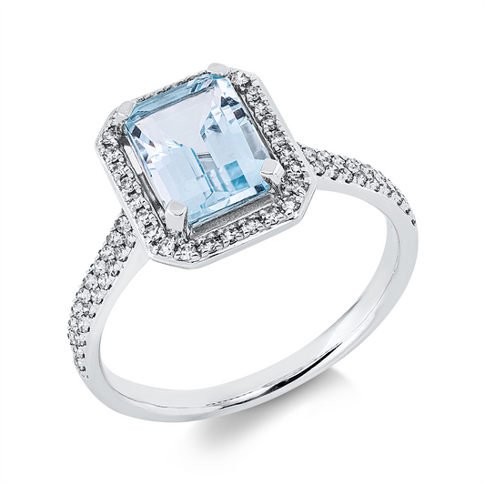 Ring 18 kt WG, 72 Dia. 0,26 ct, TW-si, 1 Topas 2,06 ct sky blue