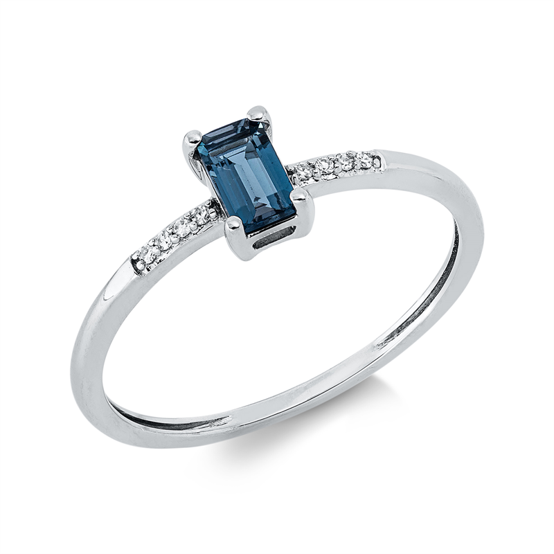 Ring 18 kt WG, 8 Brill. 0,20 ct, TW, 1 Topas 0,36 ct Lond. blue