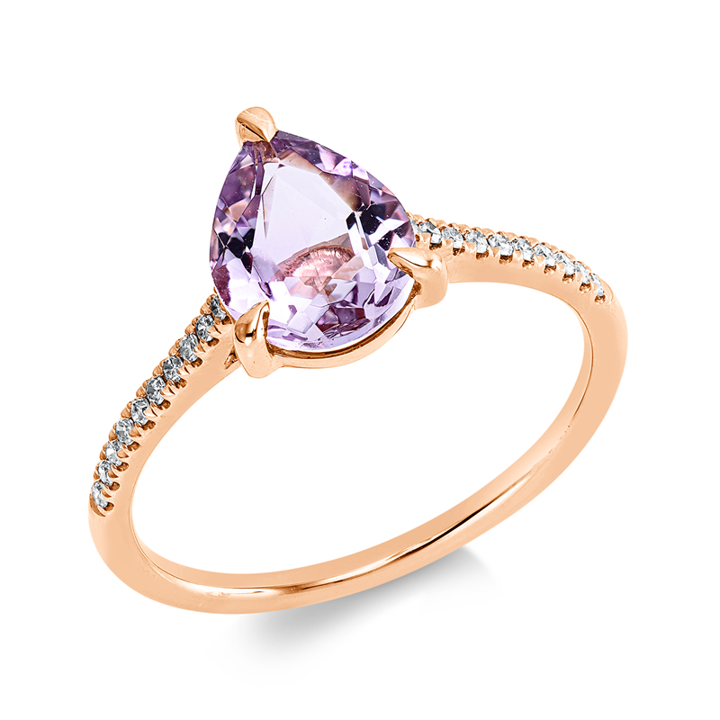 Ring 18 kt RG, 20 Dia. 0,08 ct, TW-si, 1 Amethyst 1,43 ct pink