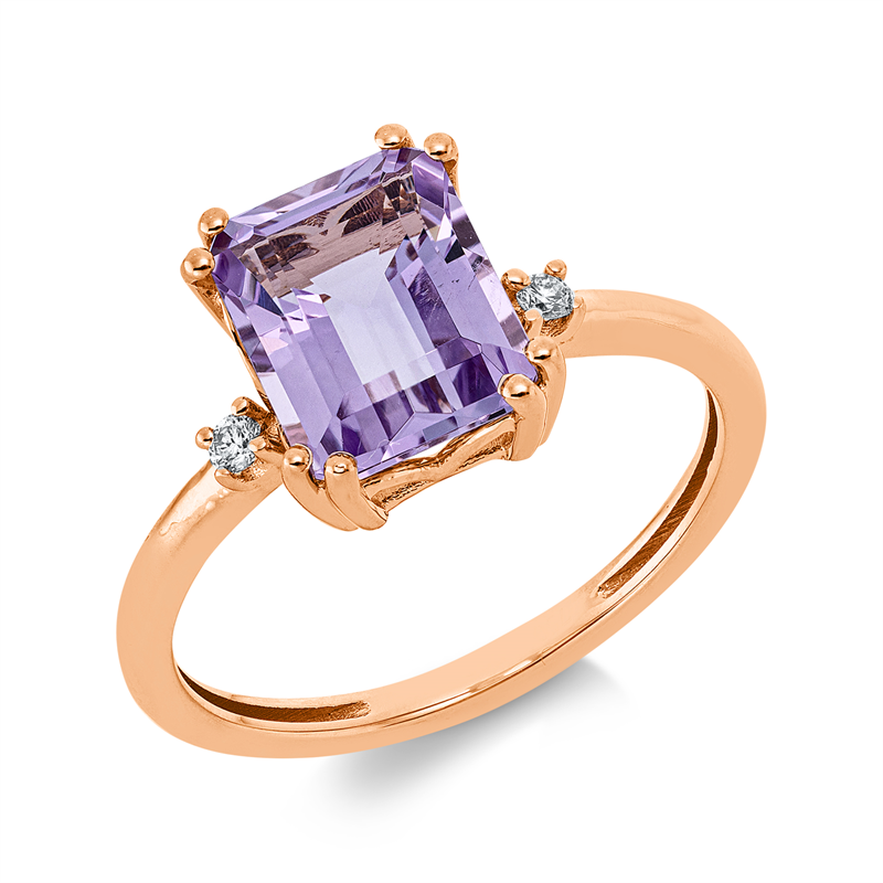 Ring 18 kt RG, 2 Brill. 0,04 ct, TW-si, 1 Amethyst 2,18 ct pink