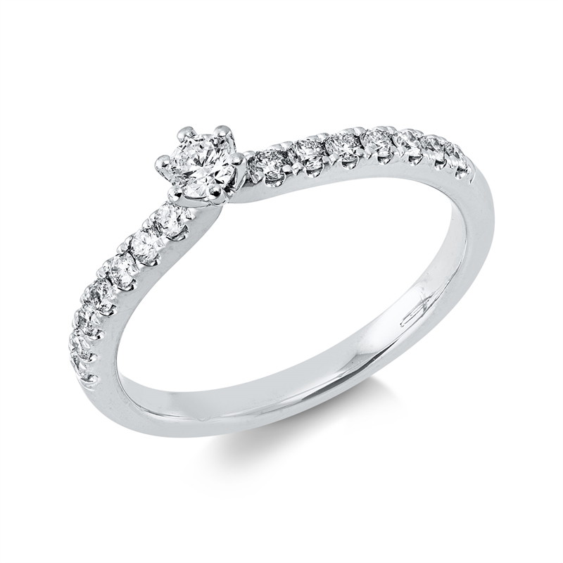 Ring 14 kt WG, 1 Brill. 0,10 ct, TW-si, 14 Brill. 0,25 ct, TW-si