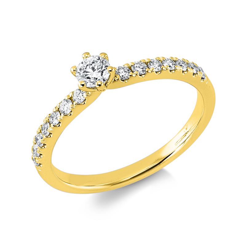 Ring 14 kt GG, 1 Brill. 0,20 ct, TW-si, 14 Brill. 0,26 ct, TW-si